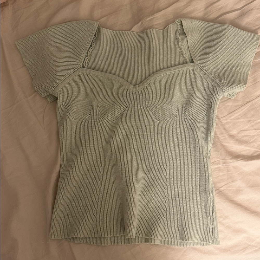 Light Green Ribbed Knit Top